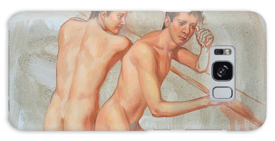 Original Artwork Galaxy Case featuring the painting Original Oil Painting Artwork Male Nude Man Gay Interest On Canvas #9-019-3 by Hongtao Huang