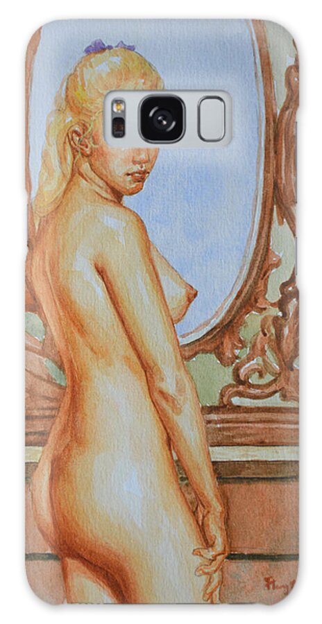 Original Art Galaxy Case featuring the painting Original Watercolour Painting Art Feman Nude Sexy Women On Paper #16-1-26-13 by Hongtao Huang