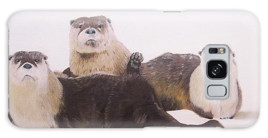 Otters Galaxy Case featuring the painting Otters. by Jean Yves Crispo