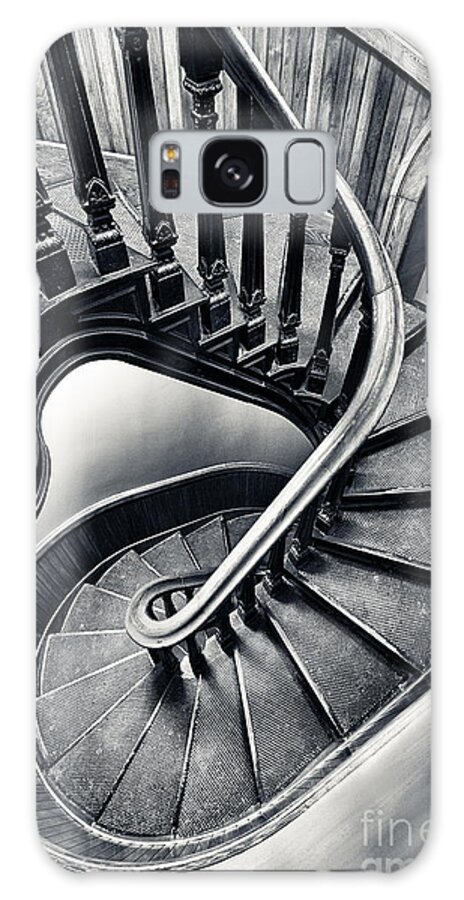Oval Curved Curve Circle Circular Stair Stairway Stairs Black White Monochrome Galaxy Case featuring the photograph Oval Stairs 9884 by Ken DePue