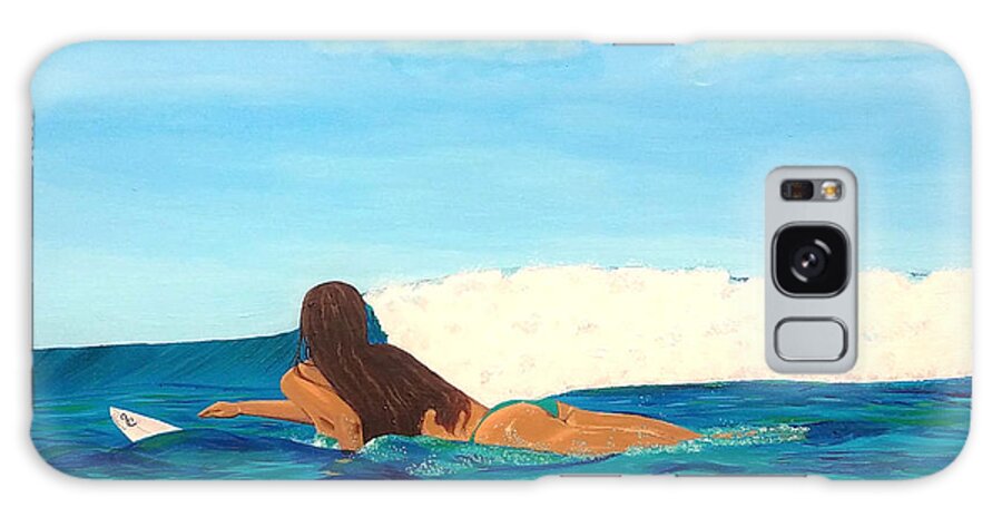 Surf Galaxy Case featuring the painting Paddle Out Surfer Girl by Jenn C Lindquist