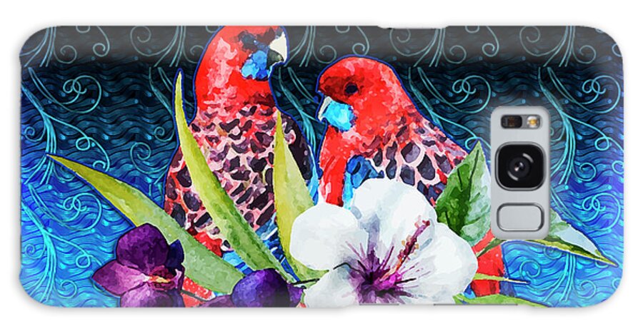 Birds Galaxy Case featuring the digital art Paired Parrots by Digital Art Cafe