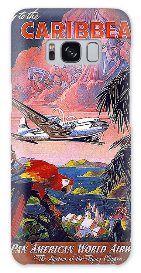 Pan American World Airways Galaxy Case featuring the mixed media Pan American World Airways - Flying Clippers - Caribbean - Retro travel Poster - Vintage Poster by Studio Grafiikka