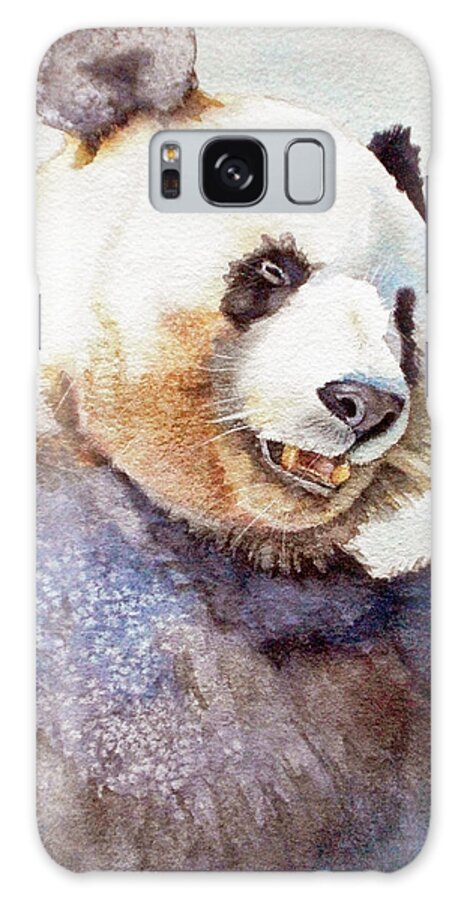 Panda Galaxy Case featuring the painting Panda Eating by Bonnie Rinier