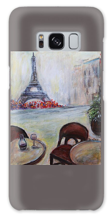 Eiffel Tower Galaxy Case featuring the painting Paris Cafe by Denice Palanuk Wilson