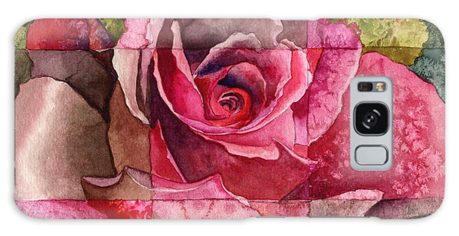 Red Rose Painting Galaxy S8 Case featuring the painting Partitioned Rose III by Anne Gifford