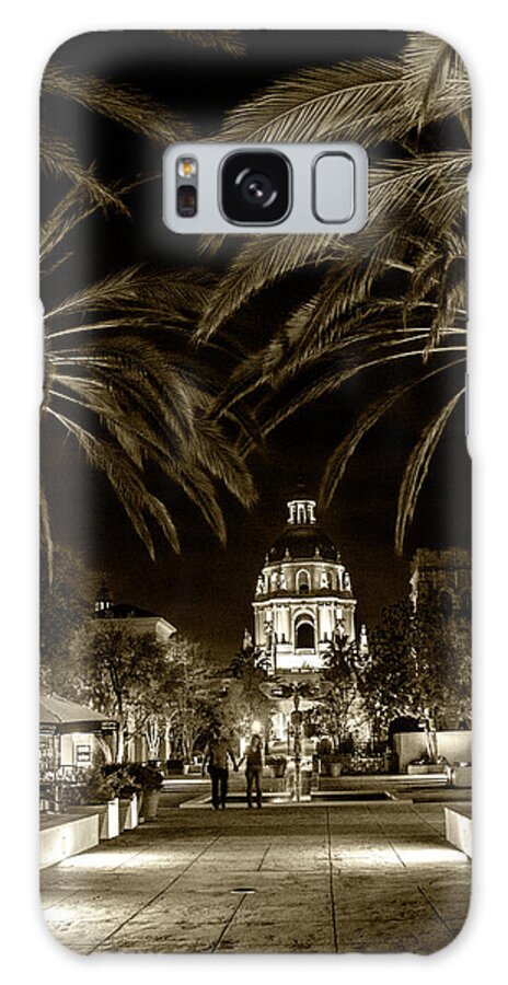 Pasadena Galaxy Case featuring the photograph Pasadena City Hall after Dark in Sepia Tone by Randall Nyhof