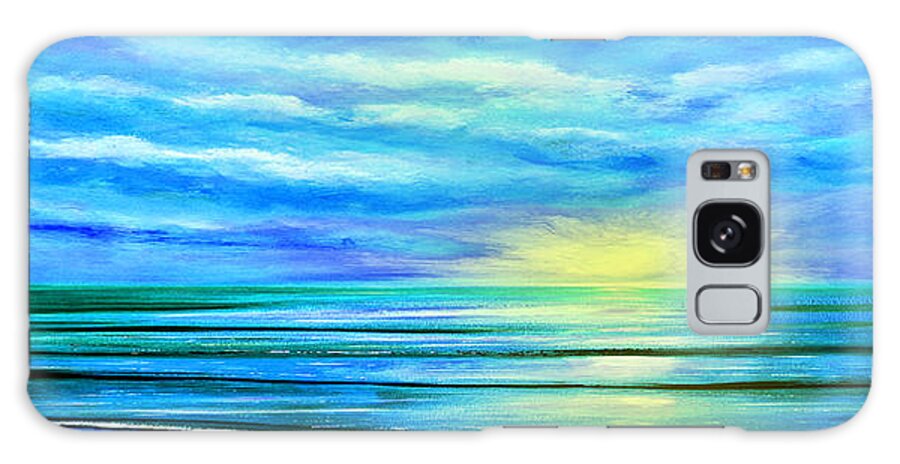 Sunset Galaxy Case featuring the painting Peacefully Blue - Panoramic Sunset by Gina De Gorna