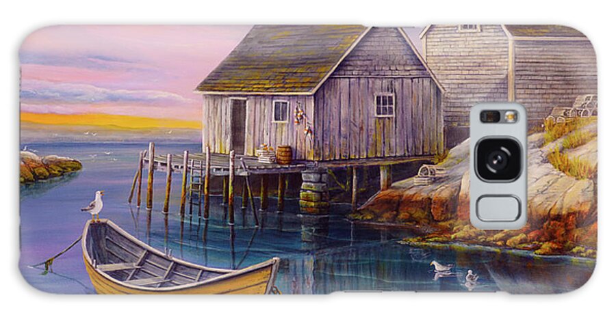 Landscape Galaxy Case featuring the painting Peggys Cove Sunset by Wayne Enslow