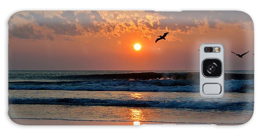 Obx Sunrise Galaxy Case featuring the photograph Pelicans on the move by Barbara Ann Bell