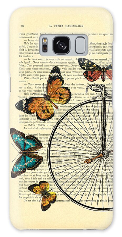 Wheel Galaxy Case featuring the digital art Penny farthing with butterflies by Madame Memento
