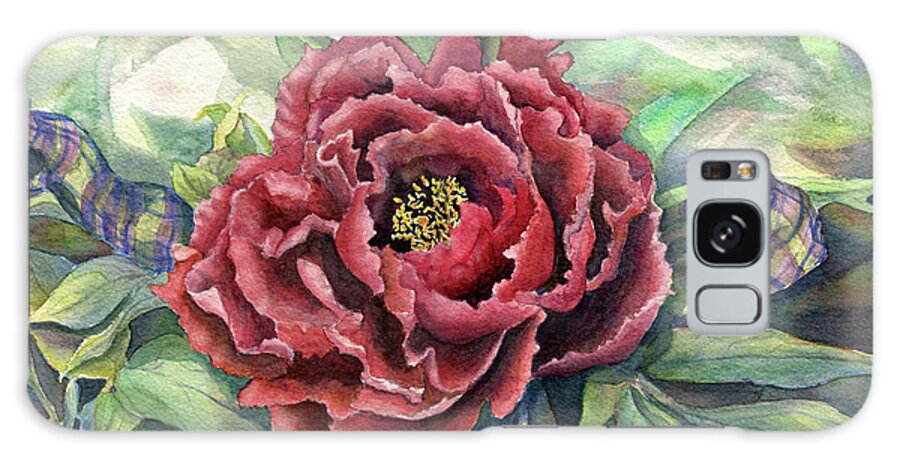 Red Peony Galaxy Case featuring the painting Peony and Plaid by Malanda Warner