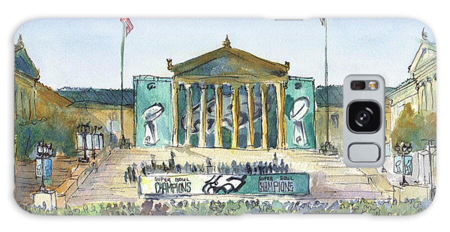Philadelphia Eagles Super Bowl Nfl Football Champion Art Museum Philly Phila Parade Galaxy Case featuring the painting Philadelphia Eagles, Flying High by Elissa Poma