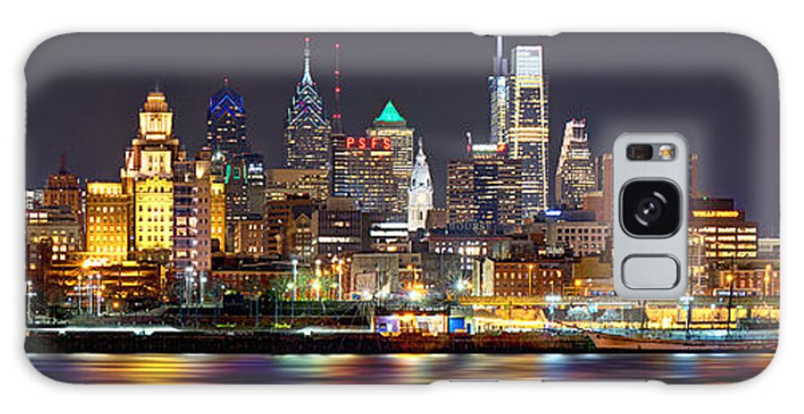 Philadelphia Skyline At Night Galaxy Case featuring the photograph Philadelphia Philly Skyline at Night from East Color by Jon Holiday