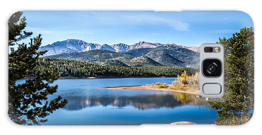 Blue Sky Galaxy Case featuring the photograph Pikes Peak Over Crystal Lake by Ron Pate