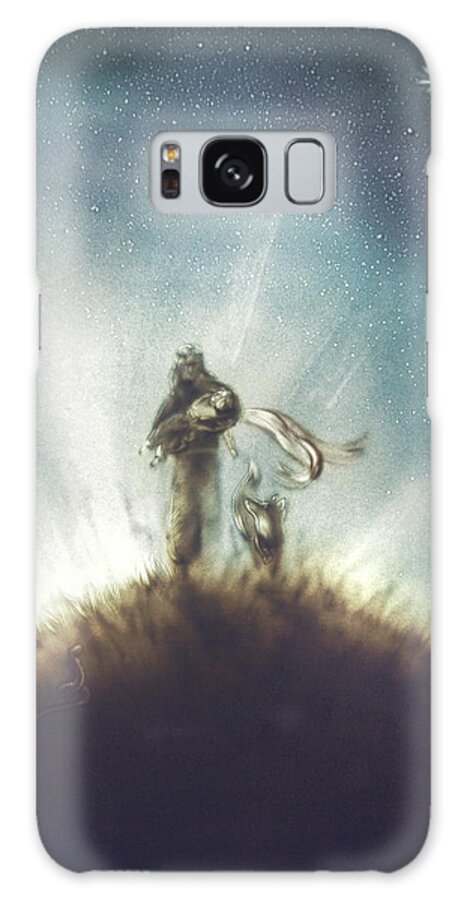 The Little Prince Galaxy Case featuring the painting Pilot, Little Prince and Fox by Elena Vedernikova