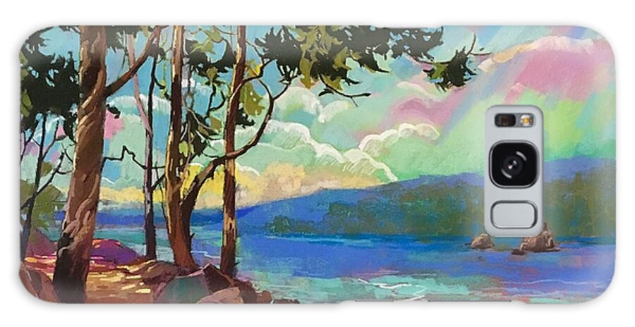 Pine Trees Galaxy Case featuring the painting Pines pass by Celine K Yong