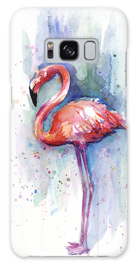 Watercolor Galaxy Case featuring the painting Pink Flamingo Watercolor by Olga Shvartsur