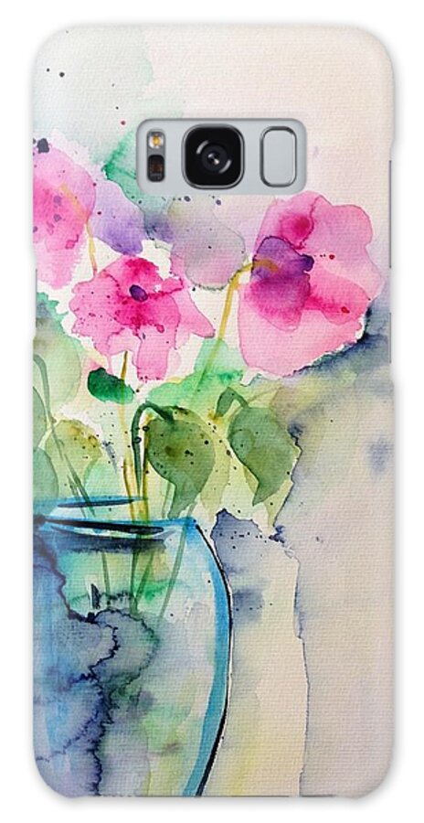 Three Galaxy Case featuring the painting Pink Flowers In The Vase by Britta Zehm