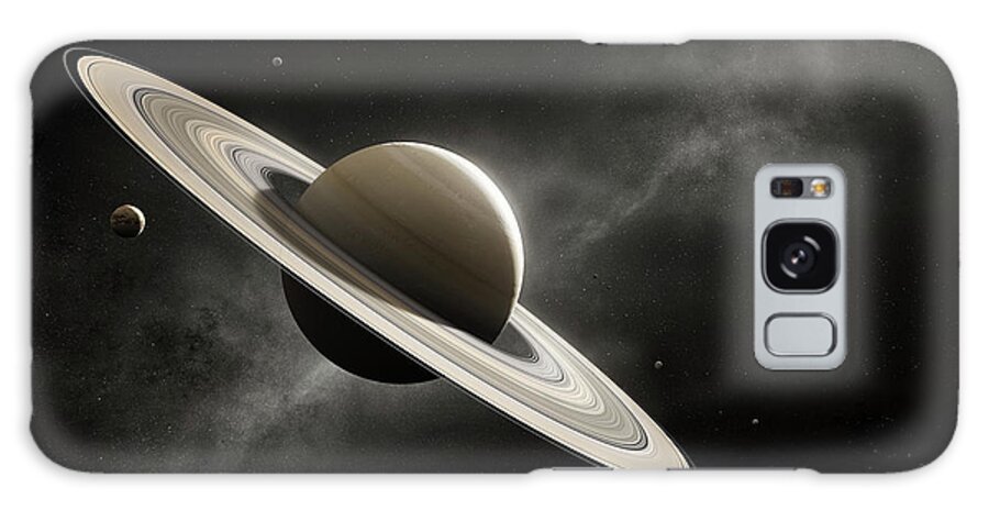 Saturn Galaxy Case featuring the photograph Planet Saturn with major moons by Johan Swanepoel