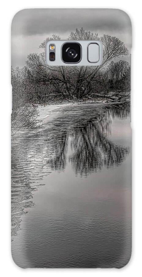 Black And White Galaxy Case featuring the photograph Plover River Black and White Winter Reflections by Dale Kauzlaric