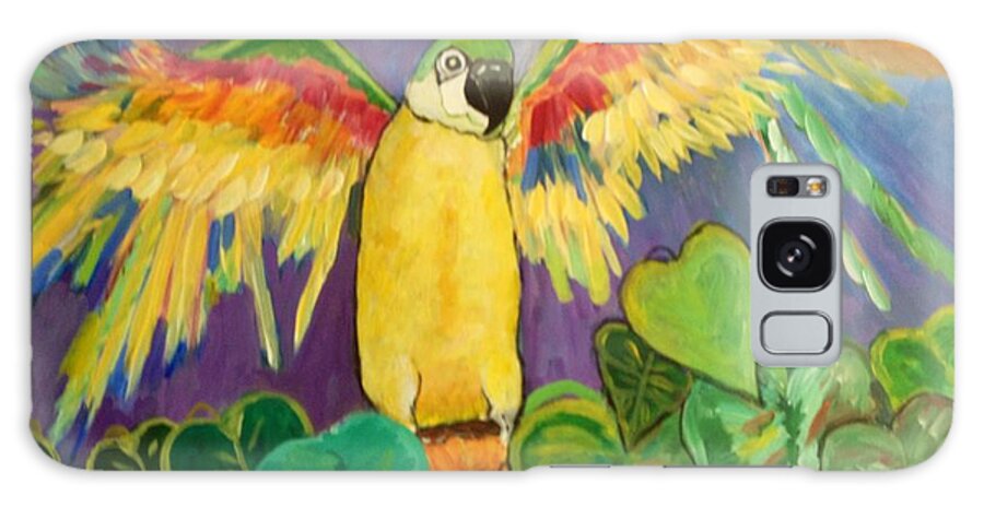 Parrott Galaxy Case featuring the painting Polly Wants More Than A Cracker by Rosemary Aubut
