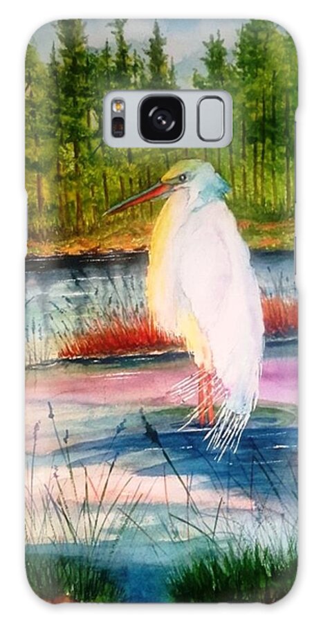 Pond Egret Woods Galaxy Case featuring the painting Pond and Egrit by Richard Benson