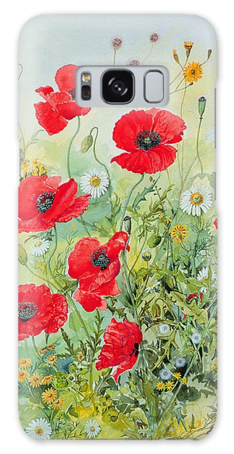 Flowers; Botanical; Flower; Poppies; Mayweed; Leaf; Leafs; Leafy; Flower; Red Flower; White Flower; Yellow Flower; Poppie; Mayweeds Galaxy Case featuring the painting Poppies and Mayweed by John Gubbins