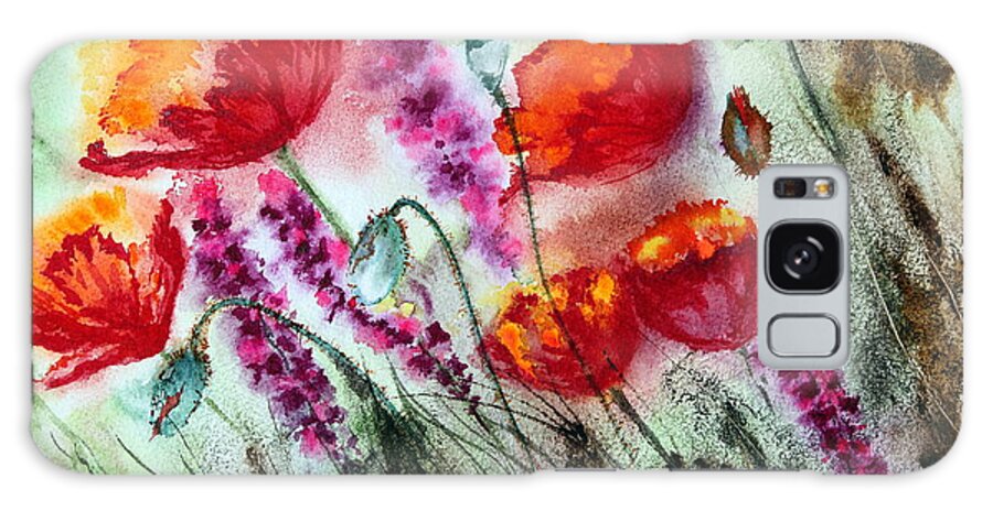 Floral Watercolor Galaxy Case featuring the painting Poppies in the Wind by Maria Barry