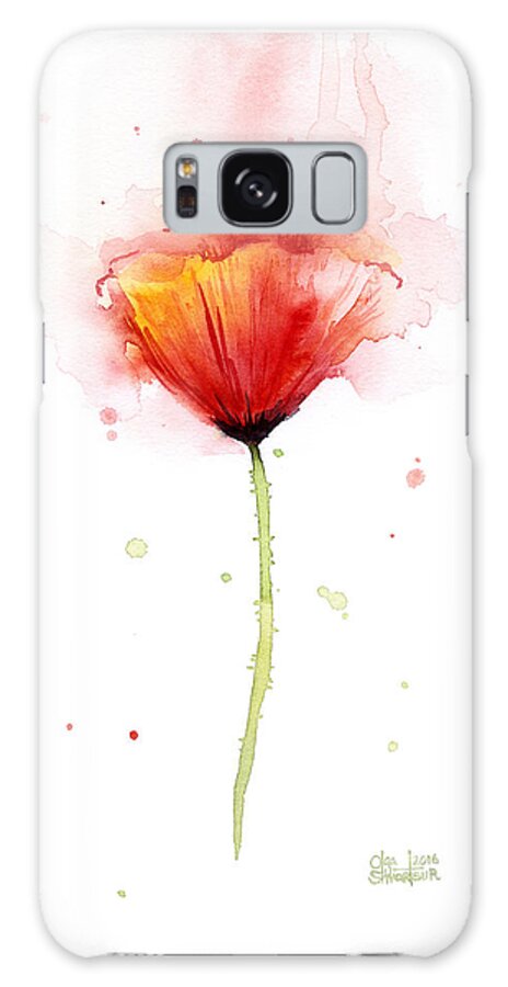Watercolor Galaxy Case featuring the painting Poppy Watercolor Red Abstract Flower by Olga Shvartsur