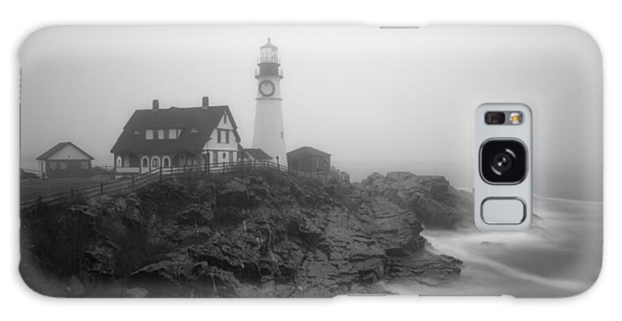 Vacationland Galaxy Case featuring the photograph Portland Head Lighthouse in fog Black and White by David Smith