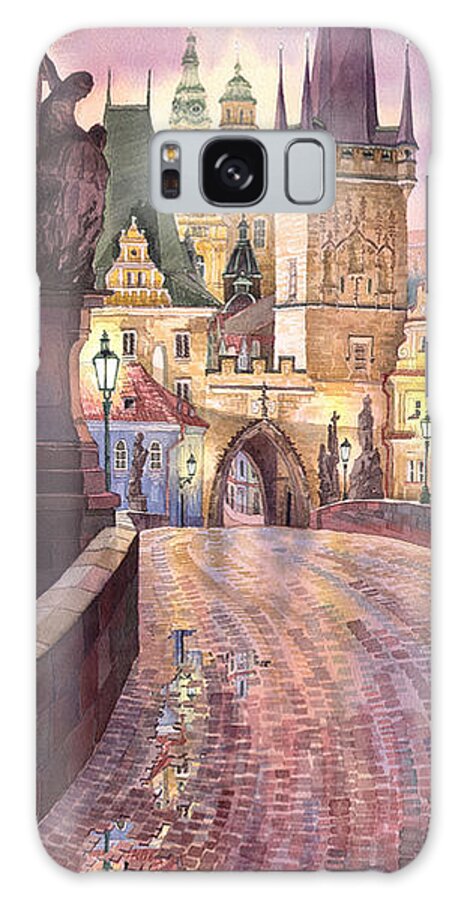 Watercolour Galaxy Case featuring the painting Prague Charles Bridge Night Light 1 by Yuriy Shevchuk