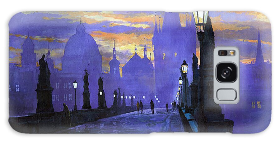 Acrilic On Canvas Galaxy Case featuring the painting Prague Charles Bridge Sunrise by Yuriy Shevchuk