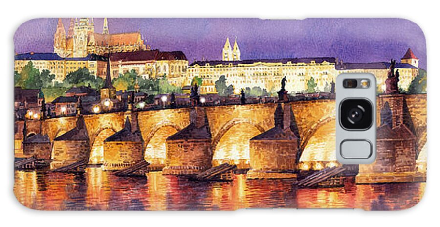Watercolour Galaxy Case featuring the painting Prague Night Panorama Charles Bridge by Yuriy Shevchuk