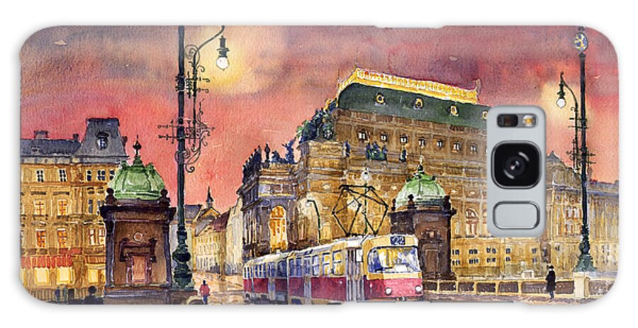 Bridge Galaxy Case featuring the painting Prague Night Tram National Theatre by Yuriy Shevchuk