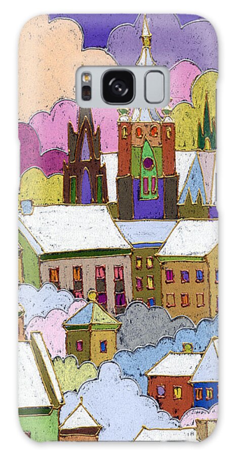 Pastel Galaxy Case featuring the painting Prague Old Roofs Prague Castle Winter by Yuriy Shevchuk