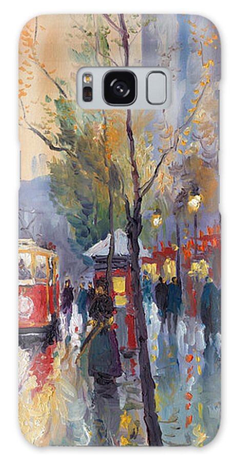 Prague Galaxy Case featuring the painting Prague Old Tram Vaclavske Square by Yuriy Shevchuk