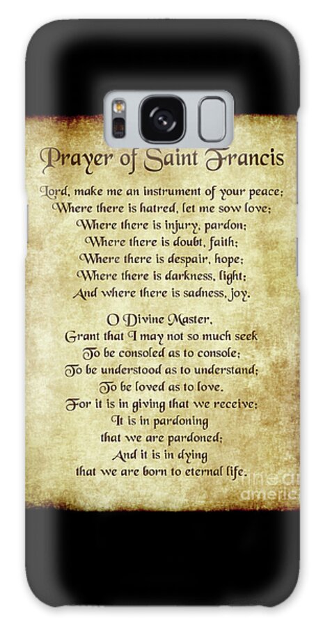 Prayer Of St Francis Galaxy Case featuring the digital art Prayer of St Francis - Antique Parchment by Ginny Gaura
