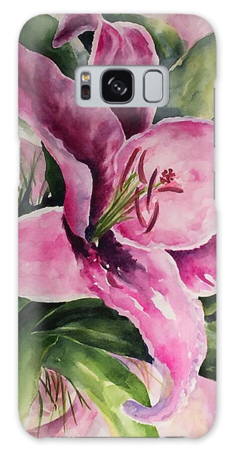 Lily Galaxy Case featuring the painting Pretty in Pink Lily by Karen Ann