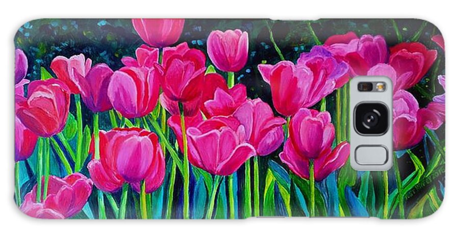 Pink Tulips Galaxy Case featuring the painting Pretty Pinks by Julie Brugh Riffey