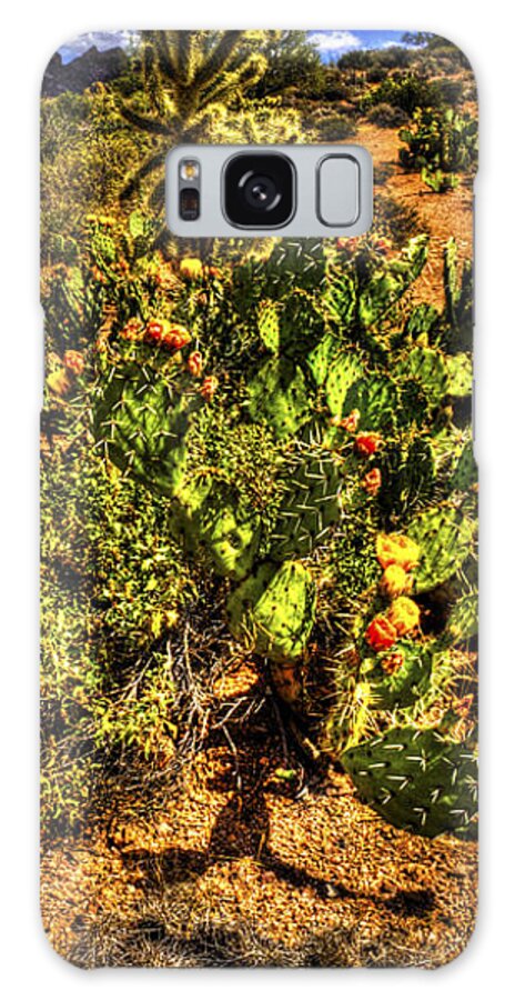 Arizona Galaxy Case featuring the photograph Prickly Pear in Bloom with BrittleBush and Cholla for Company by Roger Passman