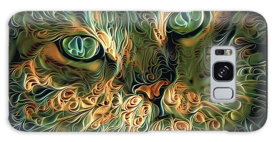 Tabby Cat Galaxy Case featuring the digital art Psychedelic Tabby Cat Art by Peggy Collins