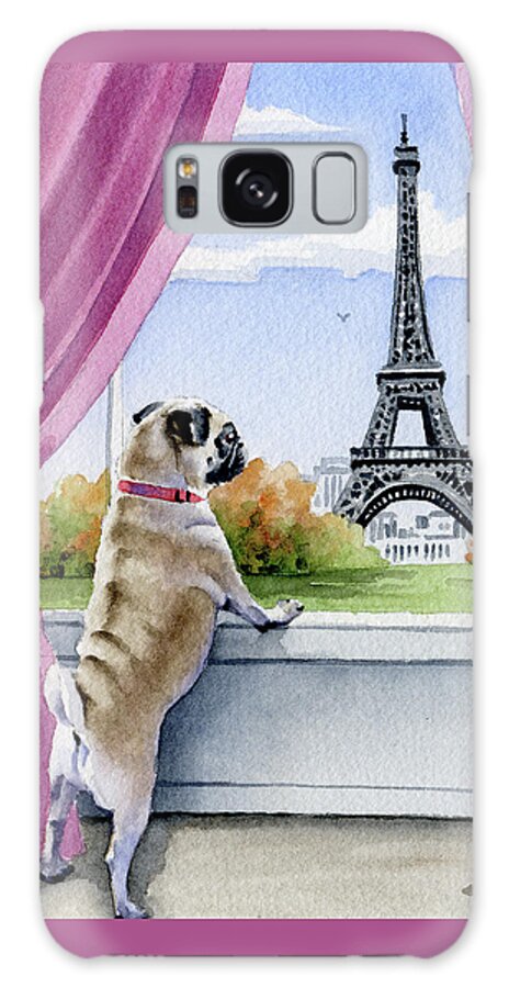 Pug Galaxy Case featuring the painting Pug in Paris by David Rogers