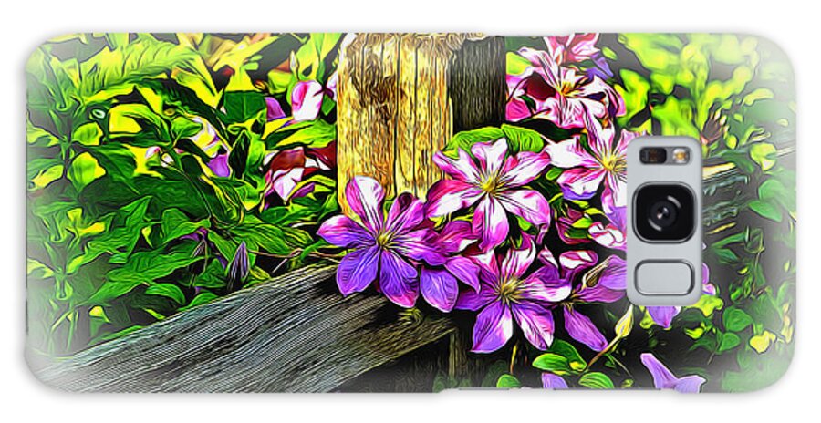 Clematis Galaxy Case featuring the digital art Purple Clematis on Split Rail Fence by Dennis Lundell