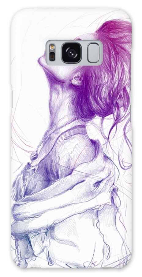 Pencil Portrait Galaxy Case featuring the drawing Purple Fashion Illustration by Olga Shvartsur