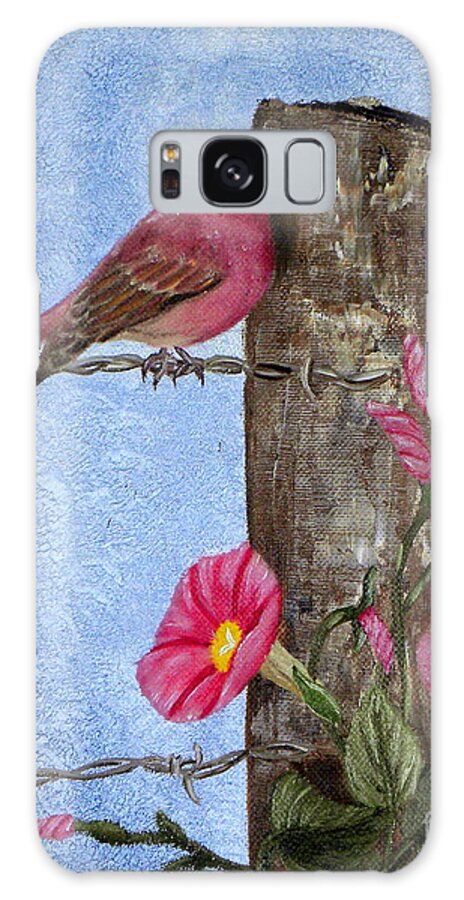 Bird Galaxy Case featuring the painting Purple Finch and Morning Glories by Terri Mills