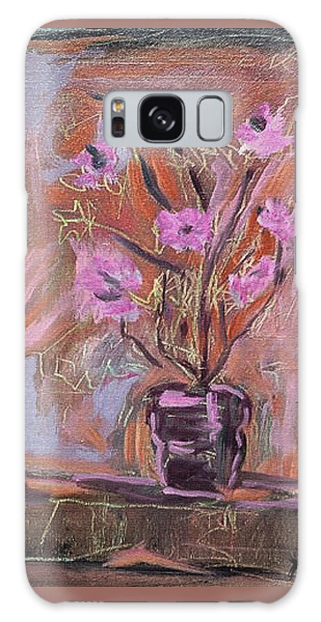Katt Yanda Original Art Pastel Chalk Abstract Drawing Purple Pink Flower Petals Vase Galaxy Case featuring the pastel Purple Flowers in Vase by Katt Yanda