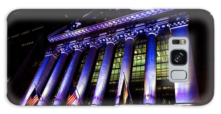 Georgia Mizuleva Galaxy S8 Case featuring the digital art Purple New York Stock Exchange at Night - Impressions Of Manhattan by Georgia Mizuleva
