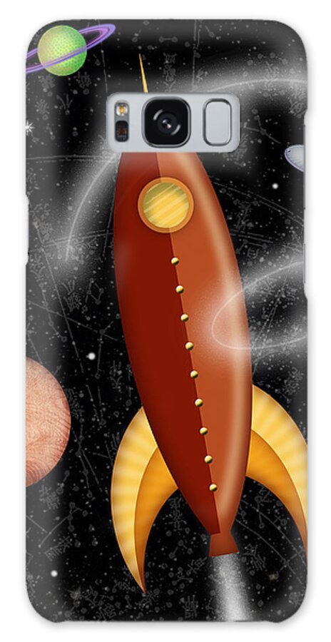 Rocket Galaxy Case featuring the digital art R is for Rocket by Valerie Drake Lesiak