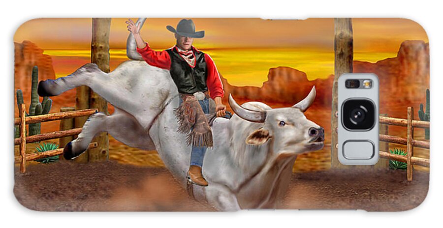 Brahma Bull Galaxy Case featuring the digital art Ride 'em Cowboy by Glenn Holbrook